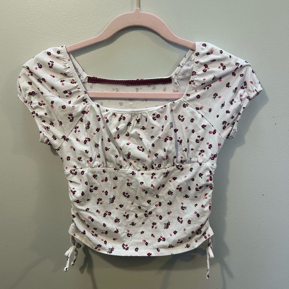 Justice White and Red Floral Crop Top Youth M 10